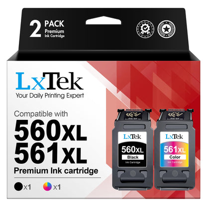 LxTek 560XL 561XL Druckerpatronen als Ersatz für Canon, 2er-Pack mit schwarzer und farbiger Patrone