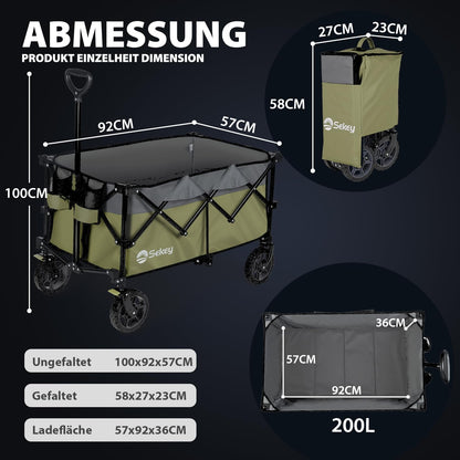 Sekey XXL Plus Bollerwagen faltbar, 200 l, bis 200 kg, Olivgrün