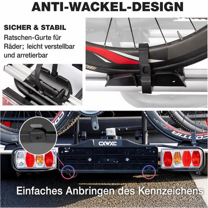 CXWXC Fahrradträger für Anhängerkupplung, 2 Fahrräder, 60 kg