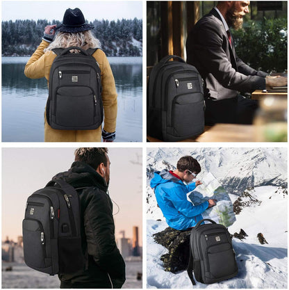 Marcello Laptop Rucksack 17,3 Zoll mit USB-Ladeanschluss, Retro-Schwar