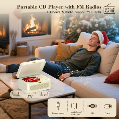 Kegaudio CD-Player tragbar mit Bluetooth, Radio, Lautsprecher, Weiss