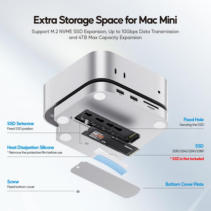 PULWTOP Mac mini M4 Pro Dock - 4TB SSD Gehäuse USB C Hub