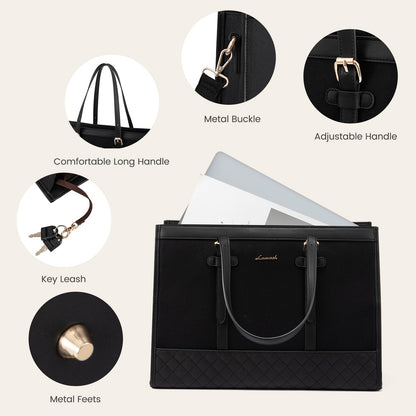 LOVEVOOK Laptoptasche Damen 15,6 Zoll, Arbeitstasche Schwarz