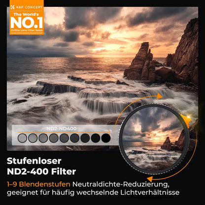 K&F CONCEPT Nano-X Variabler ND-Filter ND2-400 82mm mit Filtertasche