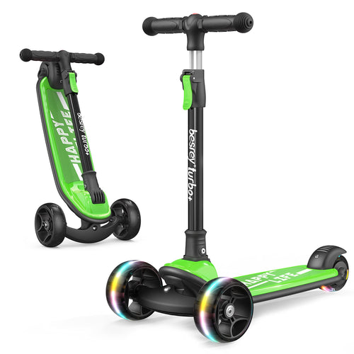 besrey Kinder Dreirad Scooter - Faltbar, LED Leuchträder. Dreirädriger Scooter mit Leuchträdern und klappbarem Lenker für Kleinkinder zur Motorikschulung.