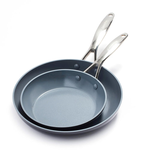 GreenPan Valencia Pro Keramik Bratpfannen-Set 20/26 cm Grau. Zwei runde, graue Pfannen zum Braten und Anbraten.