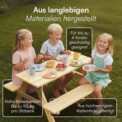 Bellabino Inny Kindersitzgruppe Kiefer – Gartentisch mit 2 Bänken