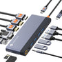 NOVOO USB C Docking Station 14-in-1 - 4 Monitore 100W PD, rechteckig, dunkelgrau. Erweitert USB-C Konnektivität.