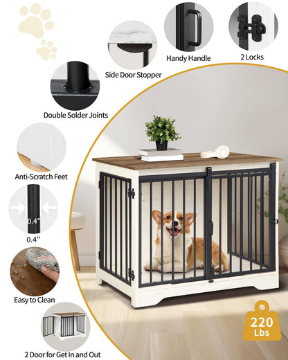 Hzuaneri Moderne Hundebox Möbel 81cm – Holz Weiss Braun