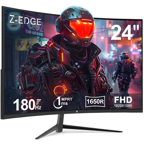 Z-Edge 24 Zoll Curved Gaming Monitor 180Hz 1ms - Schwarz. Schwarzer, gekrümmter Bildschirm für schnelles, immersives Gaming.