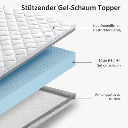 BedStory Gel Matratzentopper 200x200 cm H3/H4, 10 cm hoch