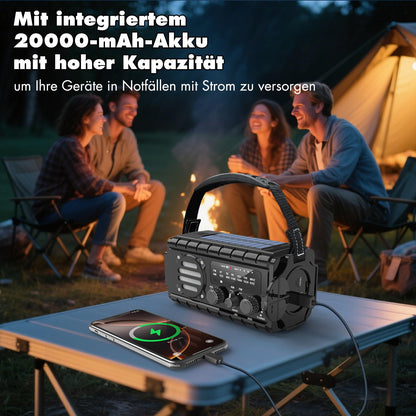 MILFECH Solar Kurbelradio 20000mAh, AM/FM Notfallradio, LED-Lampe