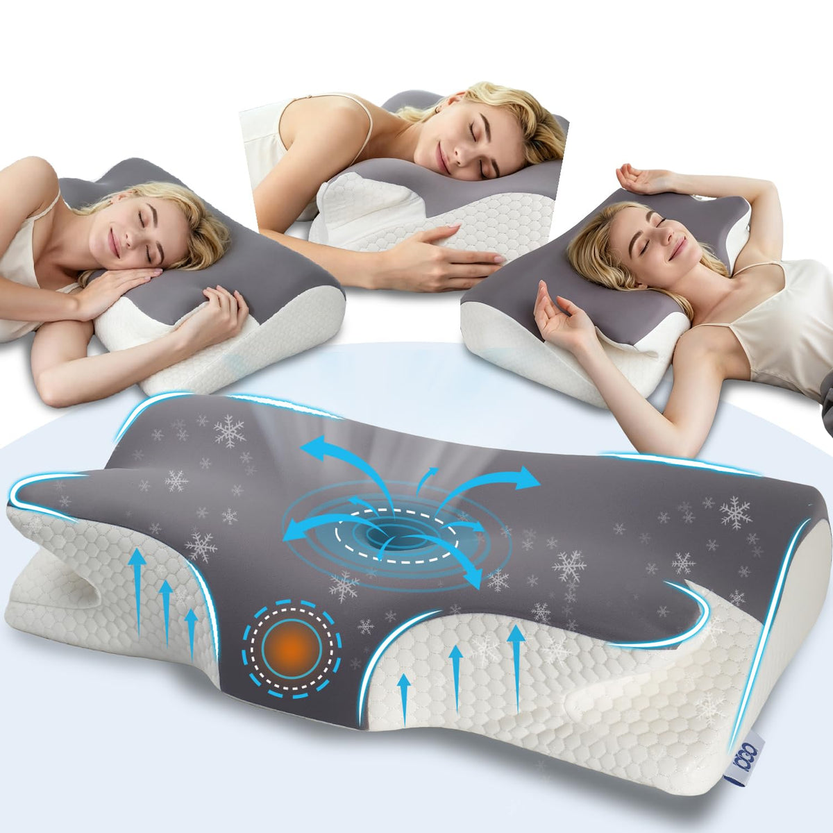 IDEA Nackenstützkissen Memory Foam, ergonomisches Kopfkissen 65x40 cm mit zwei Liegehöhen