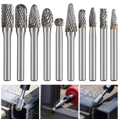 shengbenhao Hartmetall-Frässtifte Set, 10-teilig, 6 mm Schaft – zehn verschiedene Formen aus Wolframcarbid