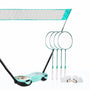 Enovi EasyGo Federball Set – 4 Schläger, Netz und Tragetasche. Mit vier bunten Badmintonschlägern, tragbarem Netz und schwarzer Tasche für Federball im Garten/Park.