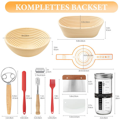 LZRBUBO Gärkorb Set 10-teilig, Sauerteig Starter Set mit Gärglas