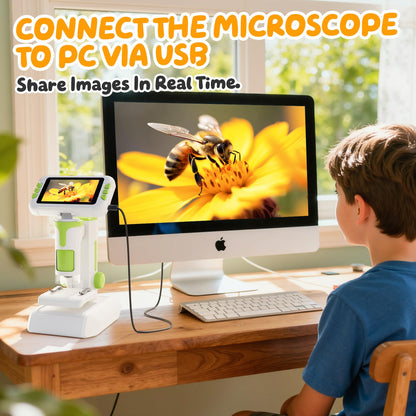 HEWEIMEI Kindermikroskop 1600x P2 mit 4,0-Zoll-Bildschirm, grün