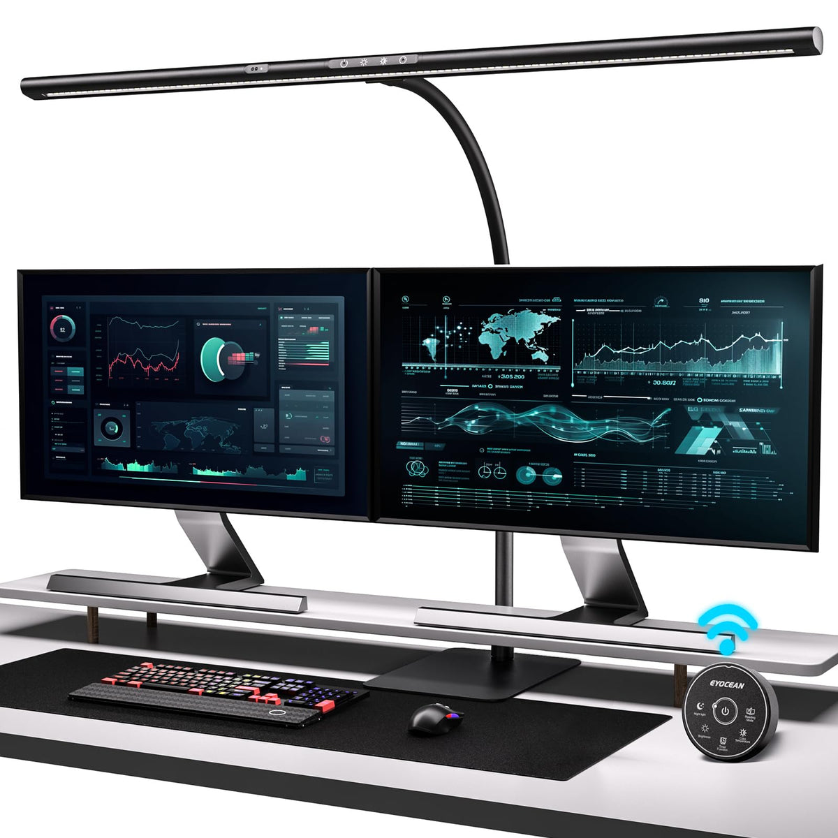 EYOCEAN LED Monitorlampe 80cm - Gestensteuerung, mit Sockel. Schwarze 80cm LED-Leiste für blendfreies Arbeiten am Monitor.