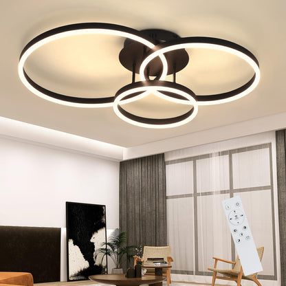 ZMH LED Deckenleuchte Wohnzimmer 3 Ringe Schwarz Dimmbar 82cm: Liefert dimmbares LED-Licht für Wohnräume.