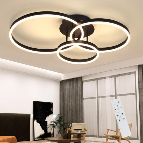 ZMH LED Deckenleuchte Wohnzimmer 3 Ringe Schwarz Dimmbar 82cm: Liefert dimmbares LED-Licht für Wohnräume.