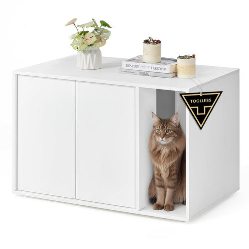 SONGMICS HOME Katzenklo-Schrank PCL013W01 - Grosse Katzen, Schneeweiss. Geräumiger, schneeweisser Schrank zum Verstecken eines Katzenklos; dient als Möbelstück.