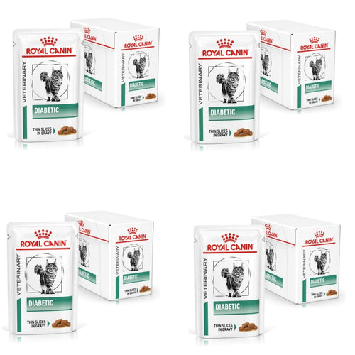 Royal Canin Veterinary Diabetic Katzenfutter Nass – 4x12x85g Sauce. Braune Stückchen in Sauce zur diätetischen Unterstützung bei Diabetes mellitus.