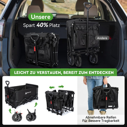 HIKENTURE Bollerwagen faltbar mit Bremse, 140 L, 150 kg belastbar