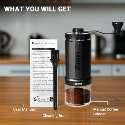 CEVING Hand-Kaffeemühle MCG-02 mit Edelstahl-Mahlwerk, 60 g