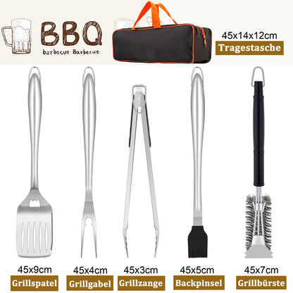 Herogo Grillbesteck Set 6-teilig Edelstahl mit Tragetasche
