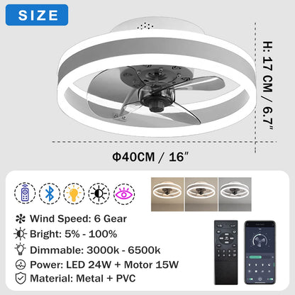 OMGPFR LED Deckenventilator mit Licht, dimmbar, schwarz, 40 cm