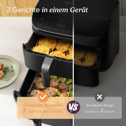 COSORI Airfryer Heissluftfritteuse 10,8 L, 2 Kammern, Silbergrau
