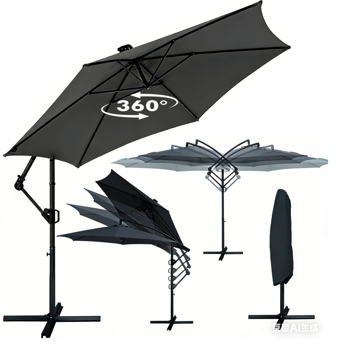 Deuline Mallorca-Elite Ampelschirm Ø 300 cm, 360° drehbar, grau, Aluminium-Mast und Polyester-Bespannung