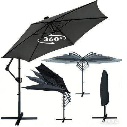 Deuline Mallorca-Elite Ampelschirm Ø 300 cm, 360° drehbar, grau, Aluminium-Mast und Polyester-Bespannung
