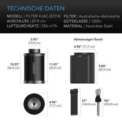 AC Infinity Aktivkohlefilter Abluftfilter – 100mm