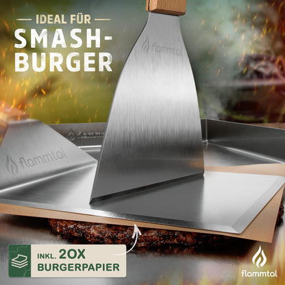 flammtal Grillplatte 4mm Edelstahl Plancha 40x30cm – Set