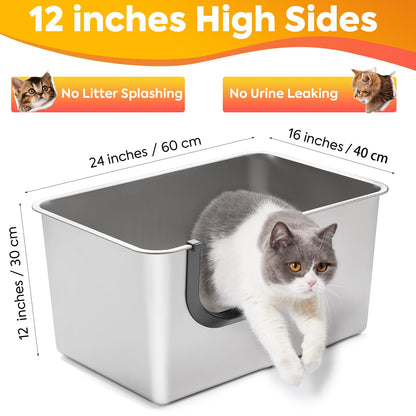 Yangbaga Katzenklo Edelstahl XXL – Offene Katzentoilette 60x40x30cm