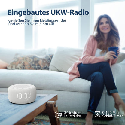 BUFFBEE RS 11 Radiowecker mit UKW-Radio, Nachtlicht und Dimmer, Weiss