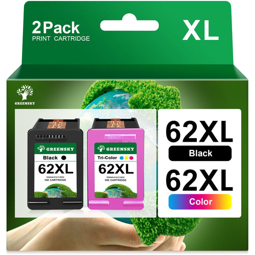 GREENSKY 62XL Druckerpatronen kompatibel für HP 62, Schwarz + Farbe, 2 Tintenpatronen im Set