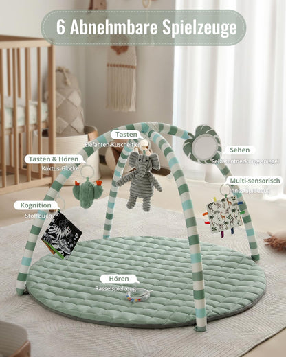 Blissful Diary Spielbogen Baby mit 6 Spielzeugen, Salbeigrün