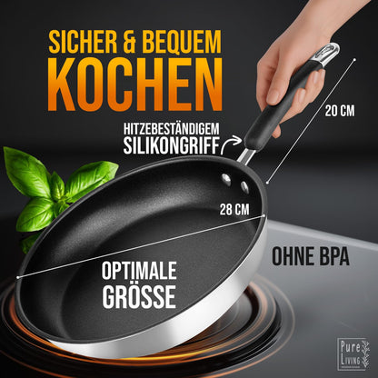 PURE LIVING Bratpfanne 28 cm Edelstahl antihaftbeschichtet Induktion