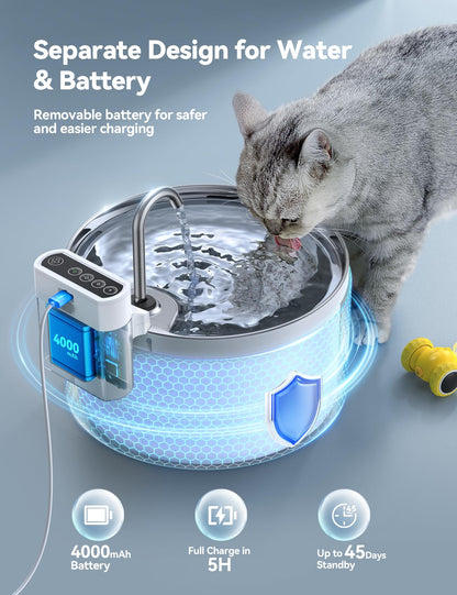 FEELNEEDY Katzenbrunnen 3,5 L Edelstahl, kabellos mit Sensor und Akku