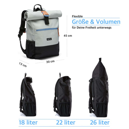Ela Mo Rolltop Rucksack Damen mit Laptopfach, Lightgrey Orange Pop