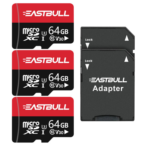 EASTBULL Micro SD Speicherkarte 64GB 3er-Pack mit SD-Adapter U1 C10, drei microSDHC-Karten und zwei SD-Adapter