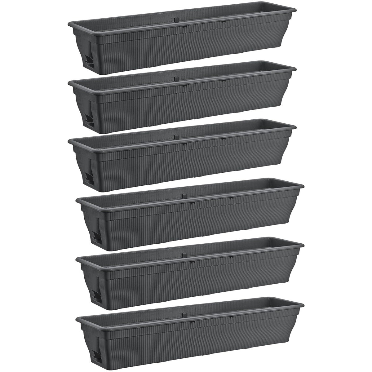 BURI Balkonkasten 100 cm mit Wasserspeicher, 6er Set, Anthrazit aus UV-stabilisiertem Kunststoff