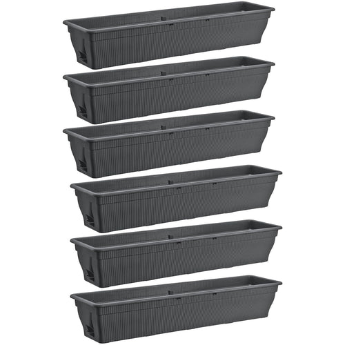 BURI Balkonkasten 100 cm mit Wasserspeicher, 6er Set, Anthrazit aus UV-stabilisiertem Kunststoff