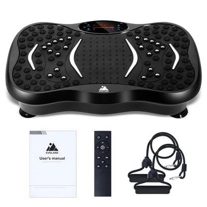 EVOLAND Vibrationsplatte 3D E1209 mit Bluetooth und Widerstandsbändern, rutschfeste Oberfläche mit Massagepunkten