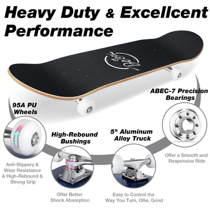 BELEEV Skateboard 78,7 x 20,3 cm, kanadisches Ahorn, mit Skate-Tool