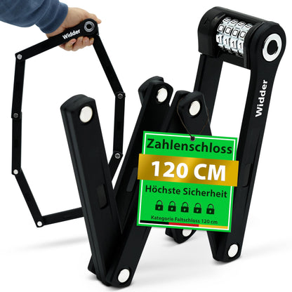 Widder Nero Faltschloss 120 cm, Zahlenschloss, Titan-Stahl Level 15 mit Stahlgliedern und Halterung