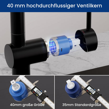CECIPA Küchenarmatur mit Brause, 360° schwenkbar, Edelstahl, schwarz