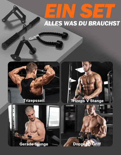 Fitarc Kabelmaschinen-Zubehör Set: V-Stange, Trizepsseil und Griffe